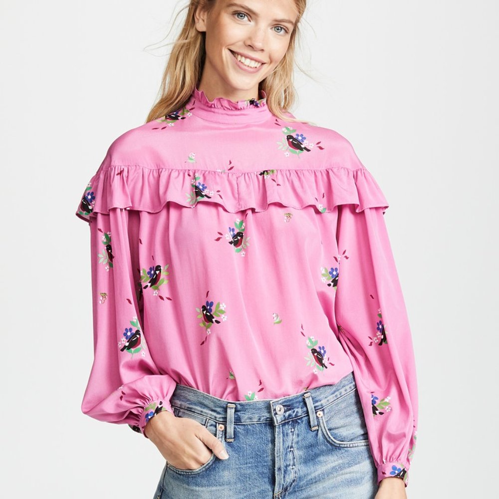 NWT Heartmade Tasky Ruffle Floral Silk Blouse